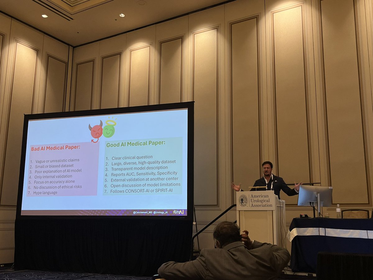 Conner Ganjavi (@connerganjavi) on Twitter photo <a href="/Cacciamani_MD/">Dr. Giovanni E Cacciamani MD MSc FEBU 🇮🇹🇺🇸🇪🇺</a> presenting a clear strategy for assessing a medical AI paper! Absolutely essential!
<a href="/USC_Urology/">USC Urology</a> <a href="/Urology_AI/">AI Center at USC Urology</a> <a href="/Cacciamani_MD/">Dr. Giovanni E Cacciamani MD MSc FEBU 🇮🇹🇺🇸🇪🇺</a> presenting a clear strategy for assessing a medical AI paper! Absolutely essential!
<a href="/USC_Urology/">USC Urology</a> <a href="/Urology_AI/">AI Center at USC Urology</a>