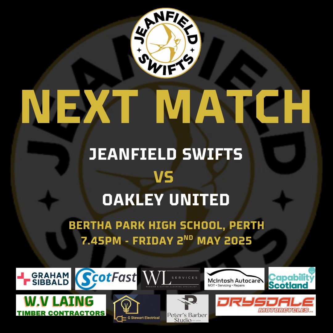 JeanfieldSwiftsU20 (@jeanfieldu20) on Twitter photo Itβs not a typo, we take on <a href="/OakleyUnited20s/">Oakley United U20's</a> this Friday in what is yet another massive game for the boys. They look to bounce back after last week and your support will be vital
π - 2/5/25
π - Oakley United
π - EOSFDL North Conference
βοΈ - 7.45pm
π - Bertha Park
ποΈ - Β£3 Itβs not a typo, we take on <a href="/OakleyUnited20s/">Oakley United U20's</a> this Friday in what is yet another massive game for the boys. They look to bounce back after last week and your support will be vital
π - 2/5/25
π - Oakley United
π - EOSFDL North Conference
βοΈ - 7.45pm
π - Bertha Park
ποΈ - Β£3