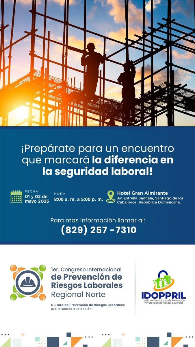 El <a href="/IDOPPRILRD/">Inst. Prevención y Protección de Riesgos Laborales</a> realizará su 1er. Congreso Internacional de Prevención de Riesgos Laborales, Regional Norte. Cultura de Prevención de Riesgos Laborales: ¡Del discurso a la acción!
