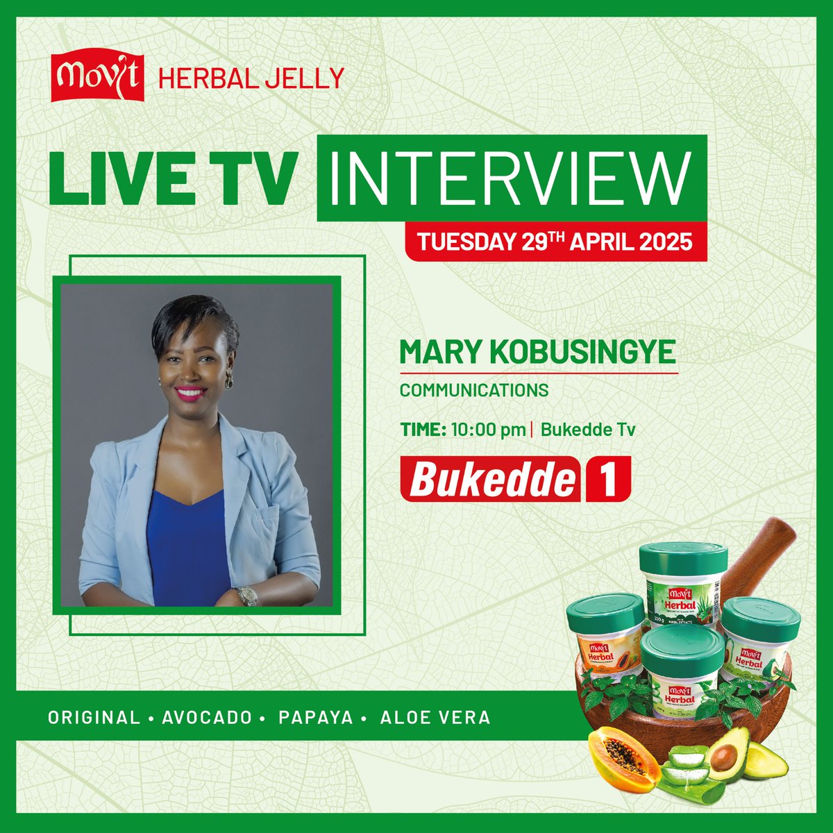 movit_ug's tweet photo. Tune in tonight and catch our amazing team live on different TV stations as they talk about the exciting #NewMovitHerbal campaign!
📺David Beinomugisha – TV West at 8:00 PM
📺Kitenda Robert Gobii – NBS TV at 9:00 PM
📺Mary Kobusingye – Bukedde TV at 10:00 PM https://t.co/BukUjF8jQM