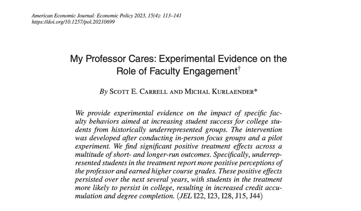 ¿Qué convierte a un profesor en un buen profesor? No sólo dar bien sus clases, sino generar confianza a su alumnado, ser cercano, escucharle.

Enorme post de Cabrales y Ramos en <a href="/nadaesgratis/">Nada es Gratis</a> que todo docente debería leer:

nadaesgratis.es/cabrales/que-h…

PS: Me encantaría ser D. José.