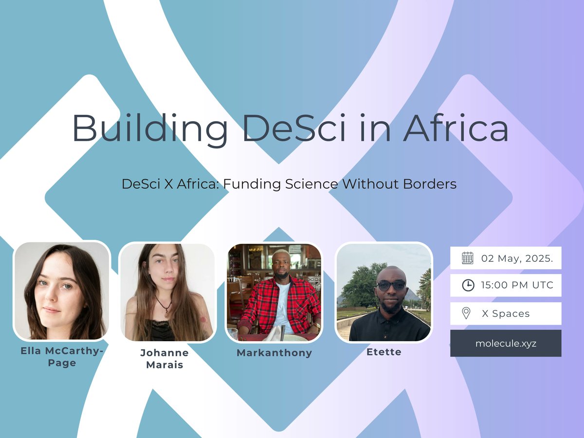 Decentralized science can unlock a new era of scientific innovation in Africa by opening access to funding, talent networks, and global collaboration.

This Friday, we're hosting an open conversation to hear directly from African builders. Set your reminder below ⤵️