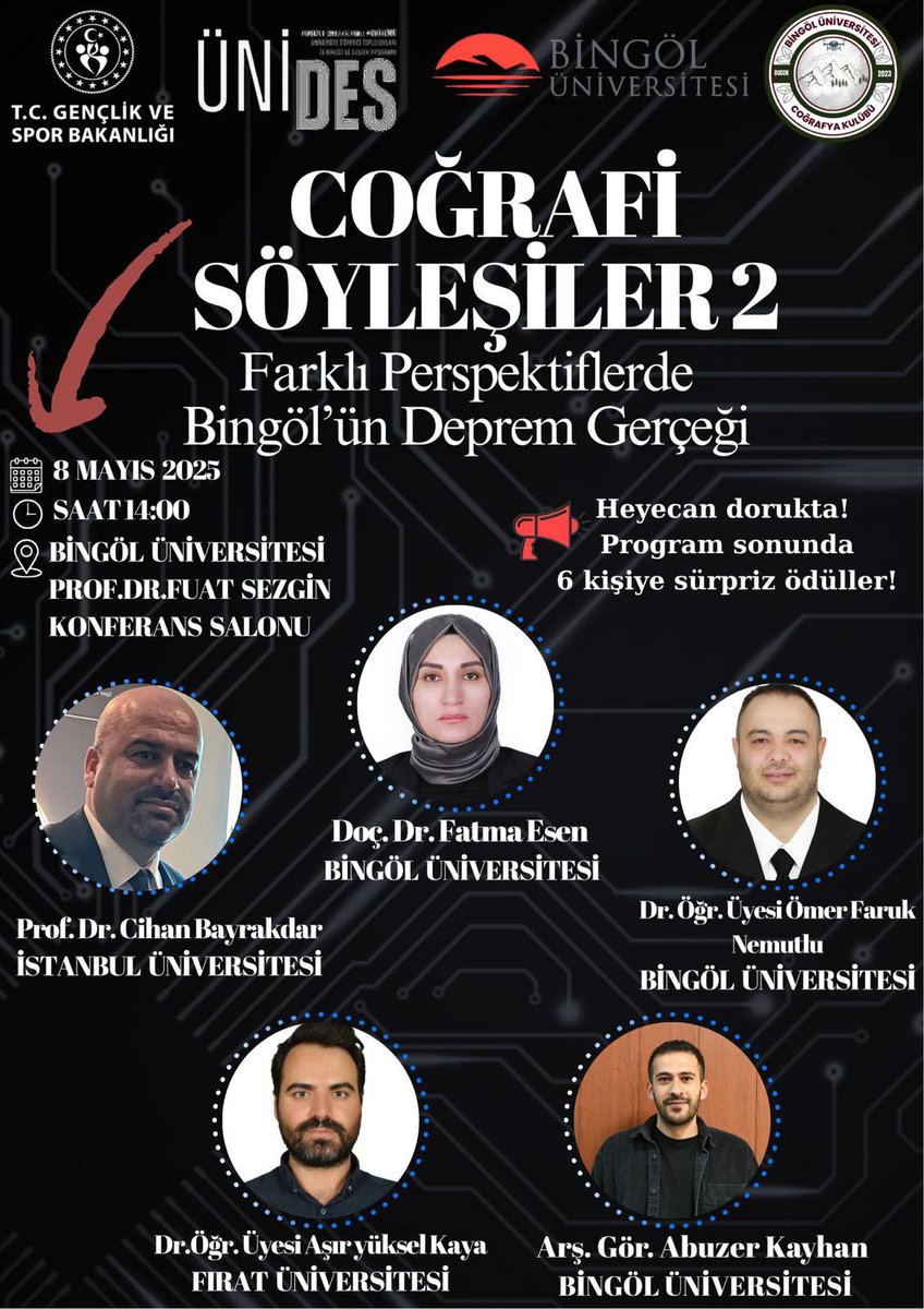 Coğrafya kulubü (@cografyakulubu) on Twitter photo 8 Mayıs Perşembe | Saat 14.00
Fuat Sezgin Konferans Salonu | BingölÜniversitesi
Ünides Programı kapsamında desteklenen projemizle,
Bingöl’ün coğrafi ve afet gerçekliği alanında uzman akademisyenlerin katılımıyla ele alınıyor.
<a href="/gencliksporbak/">Gençlik ve Spor Bakanlığı 🇹🇷</a> <a href="/genclikbingol/">Gençlikbingöl</a> <a href="/bingoluni2007/">Bingöl Üniversitesi</a> <a href="/OA_BAK/">Dr. Osman Aşkın Bak</a> 8 Mayıs Perşembe | Saat 14.00
Fuat Sezgin Konferans Salonu | BingölÜniversitesi
Ünides Programı kapsamında desteklenen projemizle,
Bingöl’ün coğrafi ve afet gerçekliği alanında uzman akademisyenlerin katılımıyla ele alınıyor.
<a href="/gencliksporbak/">Gençlik ve Spor Bakanlığı 🇹🇷</a> <a href="/genclikbingol/">Gençlikbingöl</a> <a href="/bingoluni2007/">Bingöl Üniversitesi</a> <a href="/OA_BAK/">Dr. Osman Aşkın Bak</a>