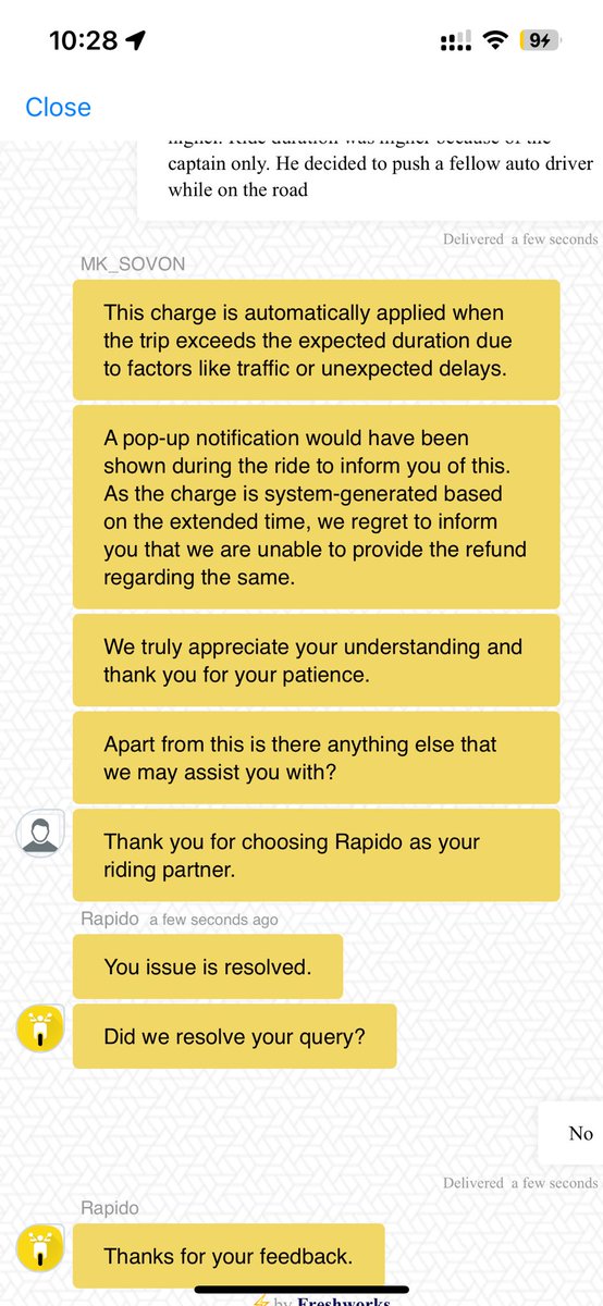 sankh24's tweet photo. @rapidobikeapp  you have a subpar CS team!

(1) You closed a ticket before within a minute of providing a response. Even before I could read the reply, the ticket was closed

(2) Why should I be charged for the captain’s fault? I should be compensated when Captain wasted time https://t.co/D5zoQ70isz