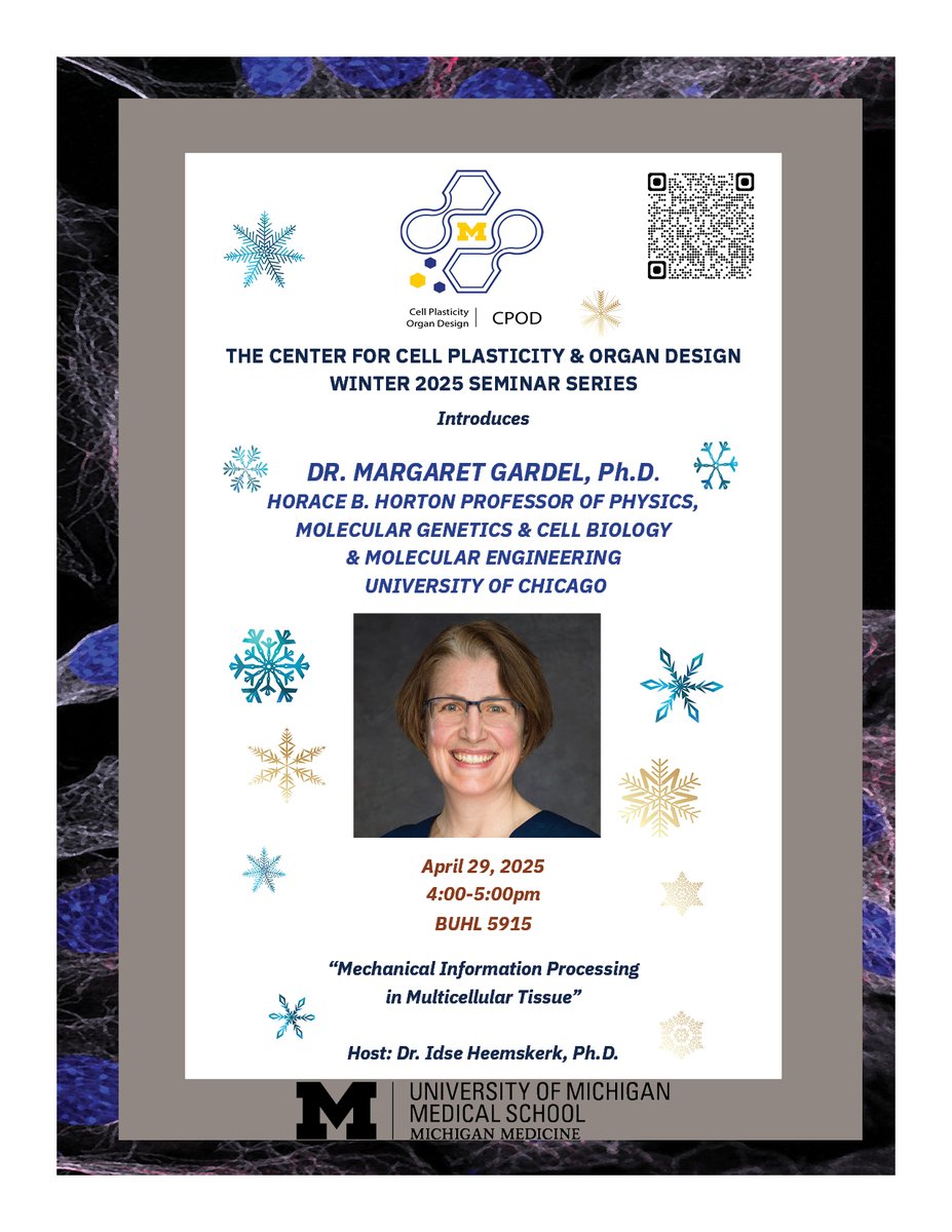 Center for Cell Plasticity and Organ Design (@um_cpod) on Twitter photo DON'T FORGET to join <a href="/UM_CPOD/">Center for Cell Plasticity and Organ Design</a> <a href="/IdseHeemskerk/">Idse Heemskerk</a>
for Margaret Gardel's <a href="/squishycell1/">Gardel Lab</a> seminar!
WHEN: TODAY 4/29
TIME: 4pm
WHERE: Buhl 5915
SEE YOU THERE!
#GoBlueMed #UmichMedScience DON'T FORGET to join <a href="/UM_CPOD/">Center for Cell Plasticity and Organ Design</a> <a href="/IdseHeemskerk/">Idse Heemskerk</a>
for Margaret Gardel's <a href="/squishycell1/">Gardel Lab</a> seminar!
WHEN: TODAY 4/29
TIME: 4pm
WHERE: Buhl 5915
SEE YOU THERE!
#GoBlueMed #UmichMedScience