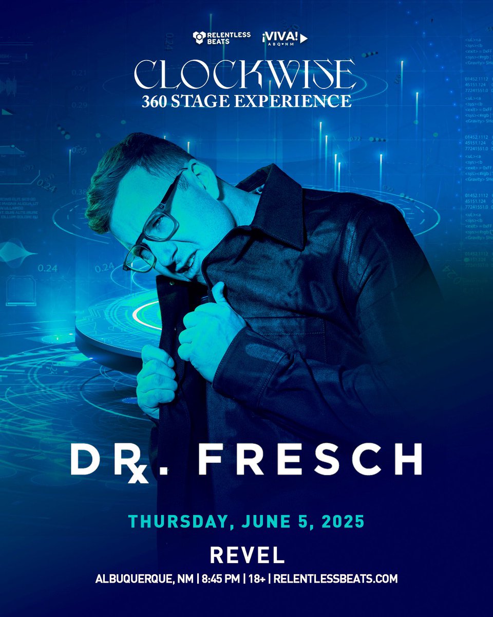 RelentlessBeats's tweet photo. #JustAnnounced: @drfresch is spinning the 360° heat at REVEL ABQ on June 5! 🌀🔥 Get ready for a full-circle night of filthy beats, fresh vibes, and nonstop energy.
Tickets are on sale now — secure your spot at https://t.co/lAOTzcnrHI 🎟️
#DrFresch #REVELABQ #360Stage #RelentlessBeats