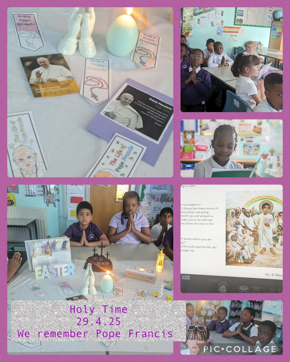 StMaryStBen's tweet photo. One of the children in Miss McKenna's class planned and led a beautiful Holy Time today in memory of Pope Francis #HolyTime #PopeFrancis #Hope https://t.co/xKKCoDfVTX