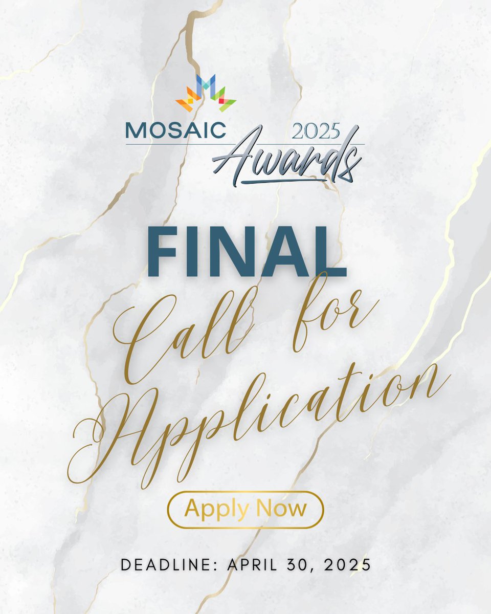 Final Day to Apply!
Are you a newcomer looking to grow your education or career? Or know someone making a real impact in the community?
The #MOSAICAwards and Scholarships deadline is almost here — April 30 at 11:59 PM. Apply or nominate now: mosaicbc.org/about/awards-a…