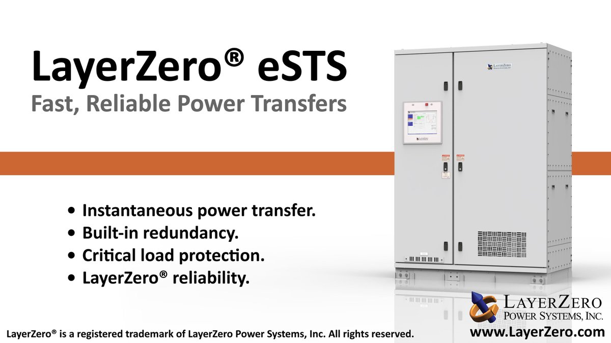 LayerZero's tweet image. LayerZero® eSTS: Fast, reliable power transfer technology for mission-critical applications. 

LayerZero.com 

#CriticalInfrastructure #PowerProtection #LayerZero #LZPS