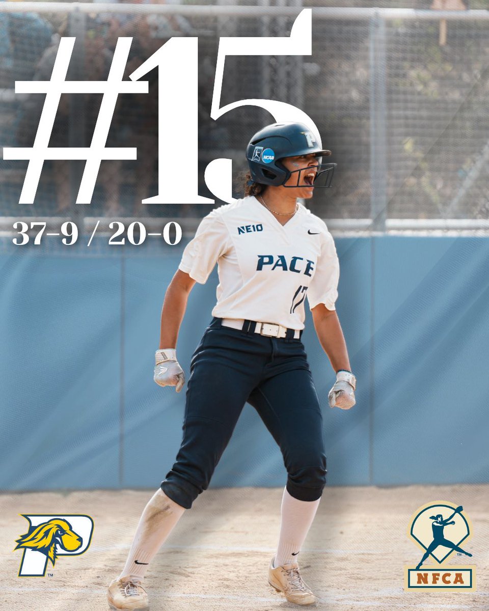 PaceUAthletics's tweet photo. Softball Improves to #15 of the recent release on the NFCA DII Poll👏👏

#GoPace | #PaceSoftball https://t.co/kWvZHbi6LD