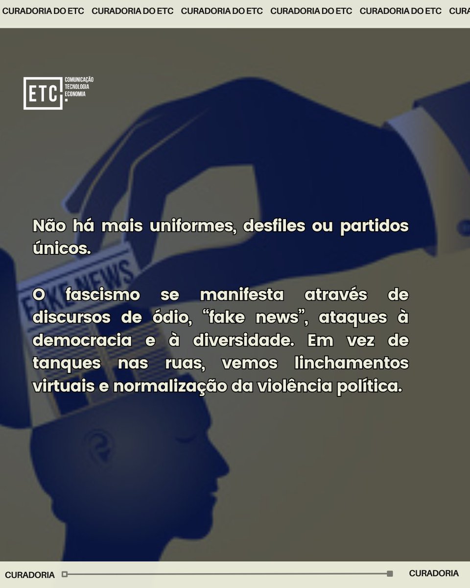 etcufma's tweet photo. O fascismo da contemporaneidade não veste mais uniforme, mas carrega os mesmos ideais autoritários do passado — camuflados em discursos sobre liberdade, tradição e segurança. https://t.co/aYdtocgFqZ