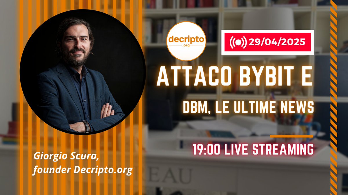 Decripto_org's tweet image. Attacco a Bybit e Dbm, le ultime esclusive di Decripto IN LIVE ORA:

youtube.com/watch?v=0vtbrH…

Supportaci con un like e scrivici nei commenti le tue domande!

#decripto