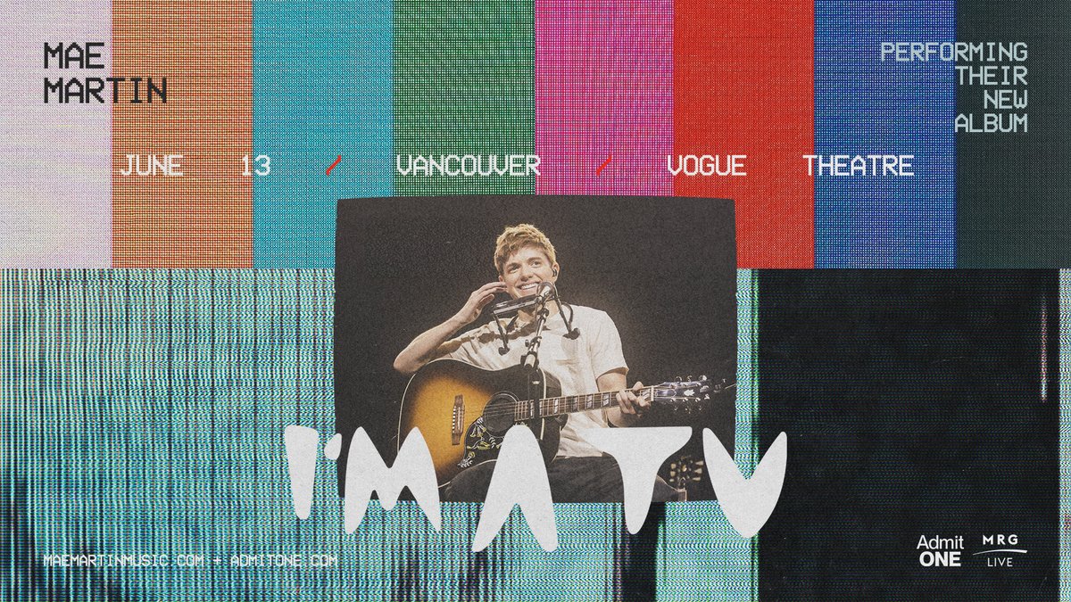 Vogue Theatre (@voguetheatre) on Twitter photo <a href="/TheMaeMartin/">Mae Martin</a> is returning to Vancouver, but for a night of music! Don't miss them as they perform tracks from their debut album live on June 13th 📺
Sign up for access to our presale now.
🔗: bit.ly/3S0pdLn
Presale | 5/1 at 10AM PT
On Sale | 5/2 at 10AM PT <a href="/TheMaeMartin/">Mae Martin</a> is returning to Vancouver, but for a night of music! Don't miss them as they perform tracks from their debut album live on June 13th 📺
Sign up for access to our presale now.
🔗: bit.ly/3S0pdLn
Presale | 5/1 at 10AM PT
On Sale | 5/2 at 10AM PT