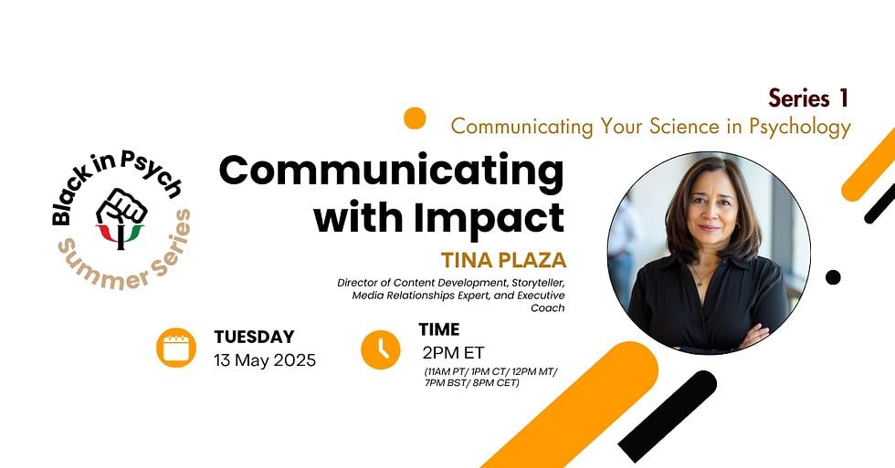BlackinPsych's tweet photo. 🎙️Join us this May for Summer Series #1: Communicating Your Science in Psychology!

🗓️ May 13 @ 2PM ET – Tina Plaza on impactful science comm
🗓️ May 27 @ 2PM ET – Dr. Lisa Cantrell on storytelling in research

RSVP: https://t.co/z3nP9thmWh

#psychology #academictwitter https://t.co/n9OI0gZLEn