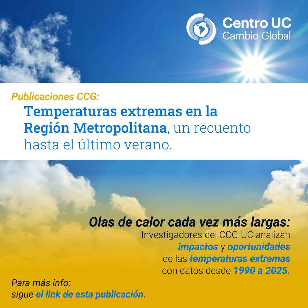 Publicaciones CCG 📔: 
🔎Investigadores del CCG-UC han analizado datos desde 1990 a 2025 para cuantificar los impactos y oportunidades de las temperaturas extremas🌡️ que han sucedido históricamente en la Región Metropolitana 🌎.
Les dejamos el link aquí👇:
cambioglobal.uc.cl/publicaciones/…