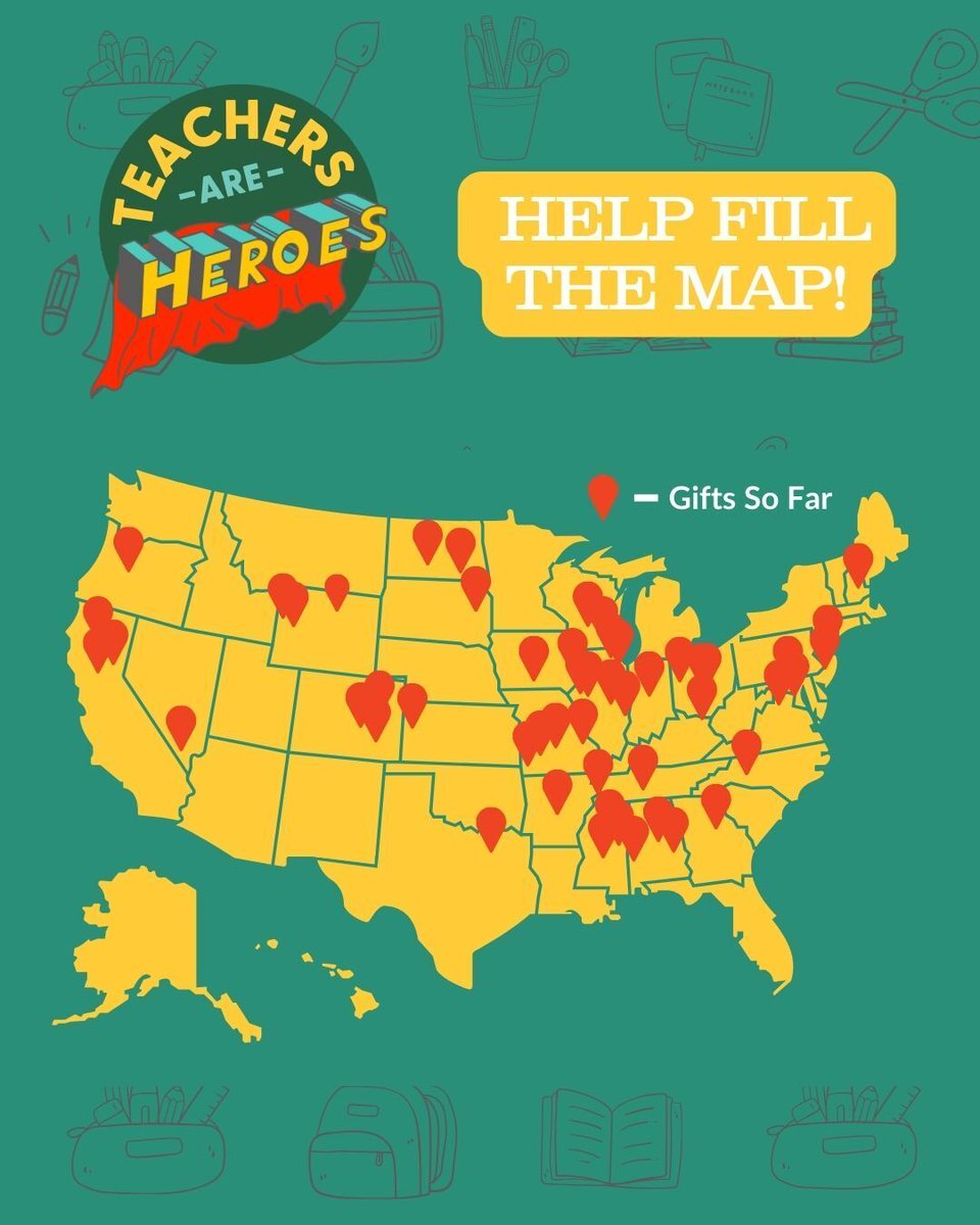 We’re racing toward the finish line, and we need YOU! 🫵 

We’re just steps away from reaching our goal. Every gift brings us closer, and every gift adds a pin to our giving map. 📍 🗺️  #TeachersAreHeroes

Be a rural hero today: givebutter.com/teachers-are-h…