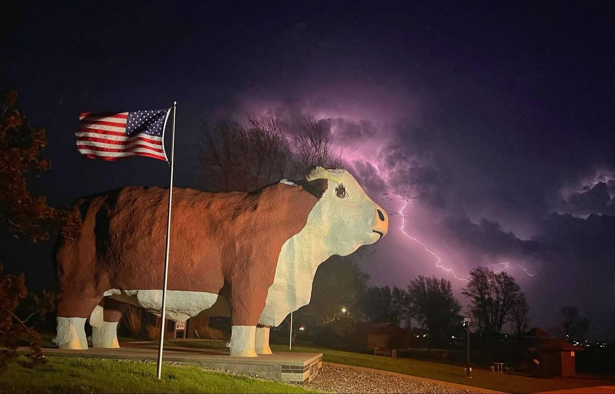 RobSandIA's tweet image. Shout out to Kent Brant for this awesome photo of Albert the Bull in Audubon during last night's storms! 🤯