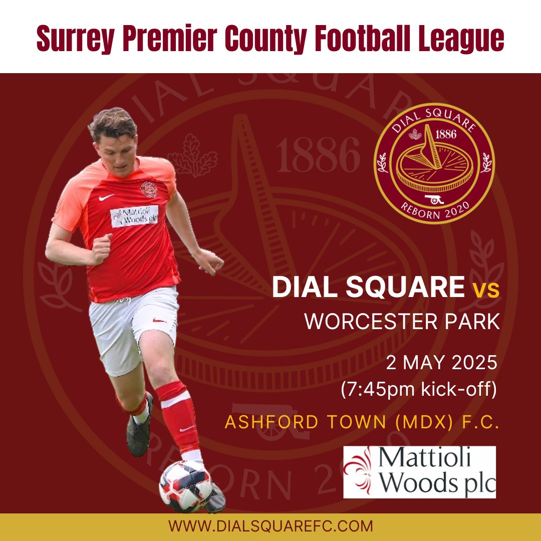 Our home <a href="/SurreyPremierFL/">Surrey Premier County Football League</a> fixture against <a href="/worcesterparkfc/">Worcester Park FC 🏆</a> will now take place at <a href="/ashfordtownmx/">Ashford Town (Middlesex) FC</a> (Short Lane) on 2 May at 7:45pm. This is due to our visitors' unavailability on 5 May to host the match at Alwyns Lane. 

<a href="/NonLeagueFix/">NonLeagueFixtures</a> <a href="/NonLeagueCrowd/">Non League Crowds</a> <a href="/NonLeagueHQ1/">NonLeagueHQ</a> <a href="/SurreyLiveSport/">Surrey Live Sport</a>