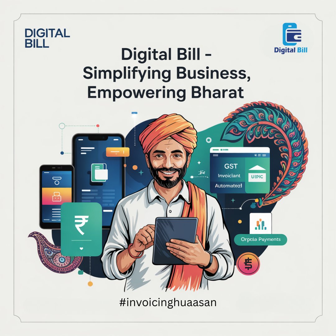 digitalbill09's tweet photo. Digital Bill is making #invoicinghuaasan for Bharat 🇮🇳
🧾 GST-ready invoices
💸 UPI &amp; QR payments
📲 Simple. Local. Powerful.
Empowering every Indian entrepreneur!
#DigitalBill #EmpowerBharat #MSMEs #DigitalIndia https://t.co/Ldk6OQ1LeD