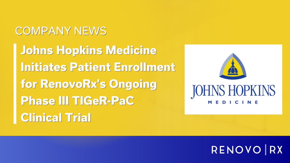 RenovoRx (@renovorx) on Twitter photo .<a href="/HopkinsMedicine/">Johns Hopkins Medicine</a> has now initiated enrollment of patients with LAPC in RenovoRx's Ph III TIGeR-PaC clinical trial, becoming the newest addition to a distinguished network of clinical cancer sites across the U.S. participating in this important trial bit.ly/3YQGXfM $RNXT .<a href="/HopkinsMedicine/">Johns Hopkins Medicine</a> has now initiated enrollment of patients with LAPC in RenovoRx's Ph III TIGeR-PaC clinical trial, becoming the newest addition to a distinguished network of clinical cancer sites across the U.S. participating in this important trial bit.ly/3YQGXfM $RNXT