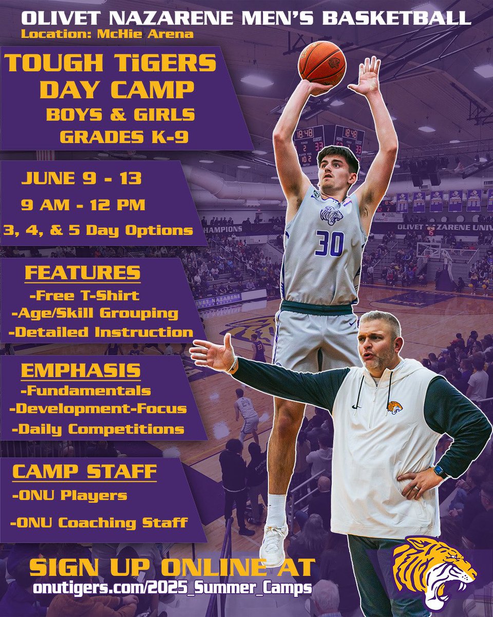 ONU Men’s Basketball (@onuhoops) on Twitter photo 🏀2025 SUMMER CAMPS🏀
Nearly 4️⃣0️⃣ days until camps begin! Register below! Tough Tigers Day Camp (June 9-13) & Elite Prospect Overnight Camp (June 15-17) #TiGERTOUGH <a href="/ONUAthletics/">ONU Tigers</a> <a href="/olivetnazarene/">Olivet Nazarene</a> <a href="/BESD53/">BESD53</a> <a href="/Manteno5/">Manteno Schools</a> <a href="/BradleyElem/">Bradley District 61</a> <a href="/BishopMcNamara/">Bishop McNamara</a>
olivet.formstack.com/forms/basketba… 🏀2025 SUMMER CAMPS🏀
Nearly 4️⃣0️⃣ days until camps begin! Register below! Tough Tigers Day Camp (June 9-13) & Elite Prospect Overnight Camp (June 15-17) #TiGERTOUGH <a href="/ONUAthletics/">ONU Tigers</a> <a href="/olivetnazarene/">Olivet Nazarene</a> <a href="/BESD53/">BESD53</a> <a href="/Manteno5/">Manteno Schools</a> <a href="/BradleyElem/">Bradley District 61</a> <a href="/BishopMcNamara/">Bishop McNamara</a>
olivet.formstack.com/forms/basketba…