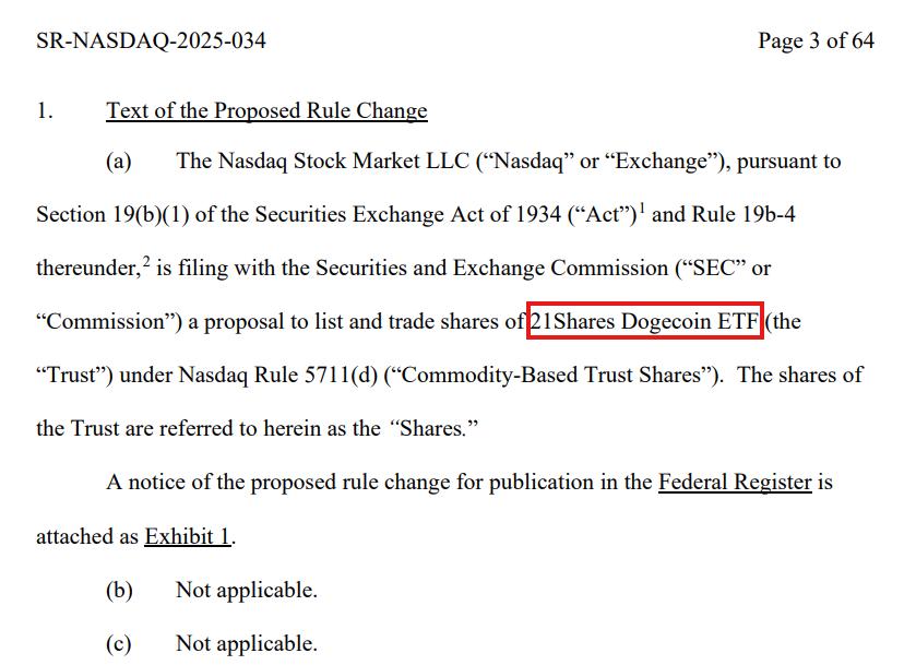🚨 BREAKING: 21Shares files for a $DOGE ETF with Nasdaq.