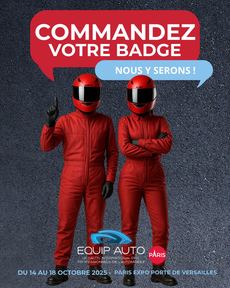 🎉 Participez à l'édition anniversaire d’#EQUIPAUTO Paris !
📅 Du 14 au 18 oct. 2025 à Paris Expo Porte de Versailles.
🔧 50 ans d’innovations et de rencontres autour de l’automobile.
🎟 Commandez votre badge d’accès ➡️  bit.ly/BadgeAccesX
