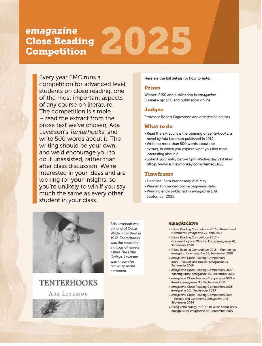 Barbara Bleiman 🎓 Education is Conversation (@barbarableiman) on Twitter photo English A Level & IB teachers, in the UK and abroad, please tell your students about this competition, with judge <a href="/BobEaglestone/">Robert Eaglestone</a> The deadline is 21st May. Surprising though it may seem, they can't win if they don't enter! englishandmedia.co.uk/competitions/e… English A Level & IB teachers, in the UK and abroad, please tell your students about this competition, with judge <a href="/BobEaglestone/">Robert Eaglestone</a> The deadline is 21st May. Surprising though it may seem, they can't win if they don't enter! englishandmedia.co.uk/competitions/e…