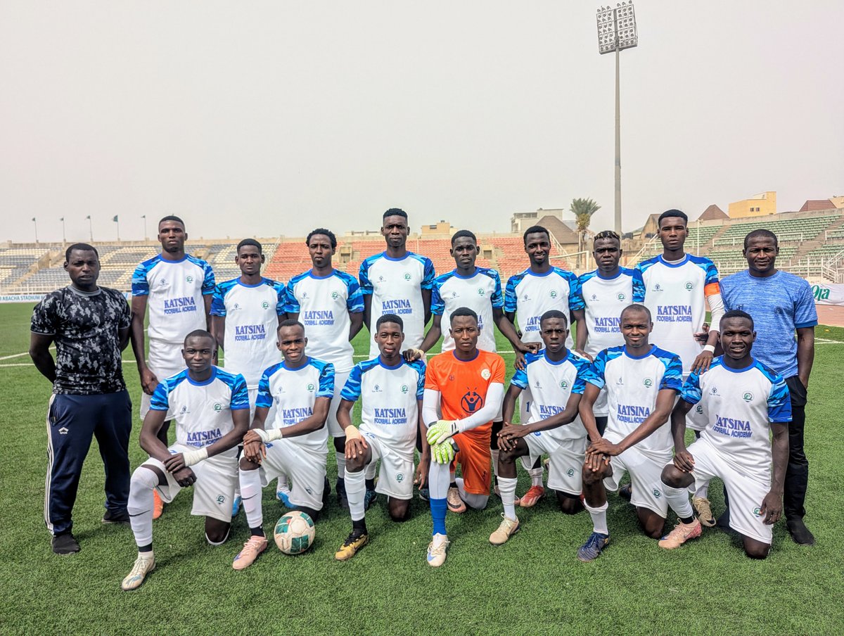 Katsina Football Academy squad at the Nexus/Cactus International Scouting Program, held at Sani Abacha Stadium in Kano.