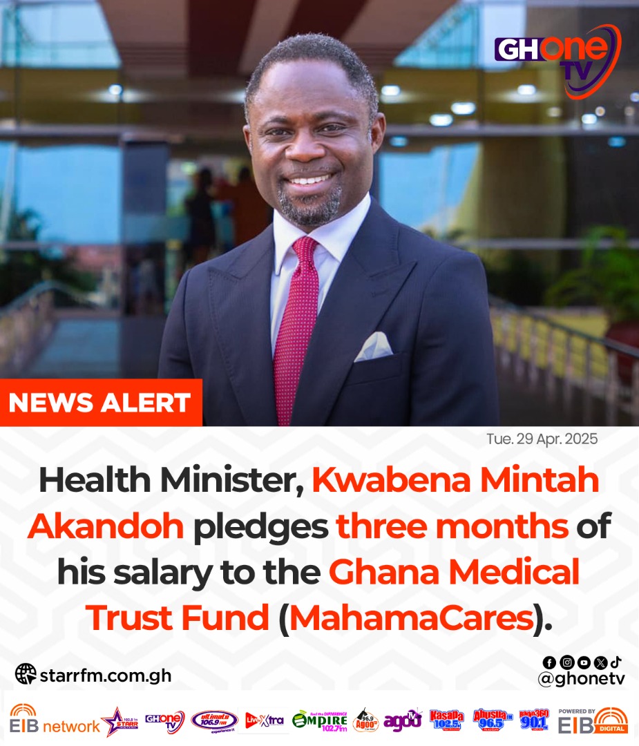 Hon. Kwabena Mintah Akandoh pledges three months of his salary to MahamaCares... 

#GHOneNews #EIBNetwork 
#GHOneTV #NewsAlert