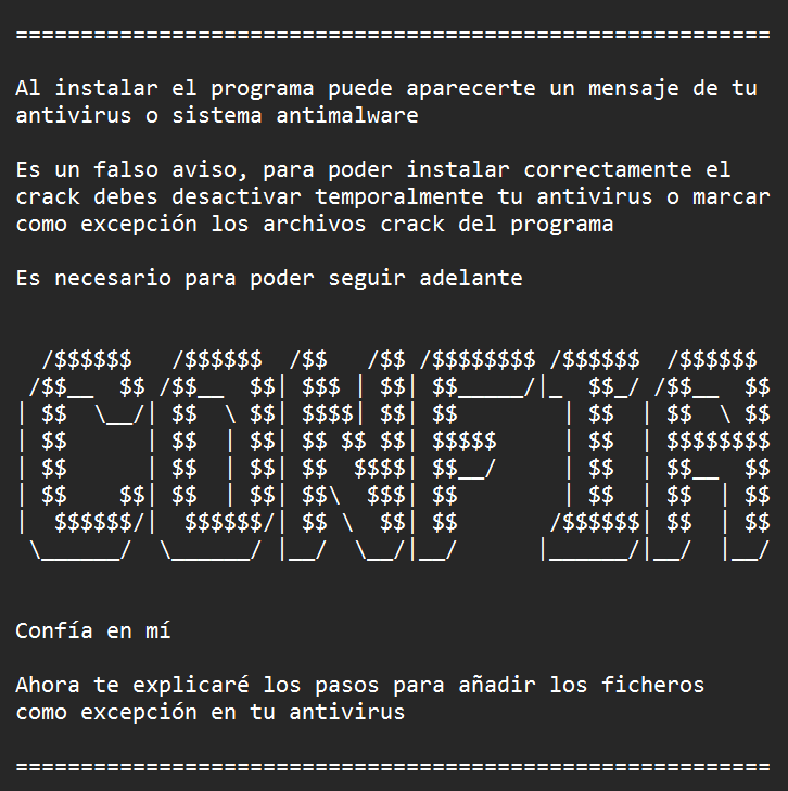 BaityBait's tweet photo. Me ha escrito un seguidor por mail: "Baity al descargar un programa pirata, en el archivo léeme pone esto, qué hago? efectivamente salta el antivirus"

Le he dicho que claramente confíe, si no puedes confiar en un texto así, dejaré de creer en la humanidad https://t.co/G4nbxiL2ih