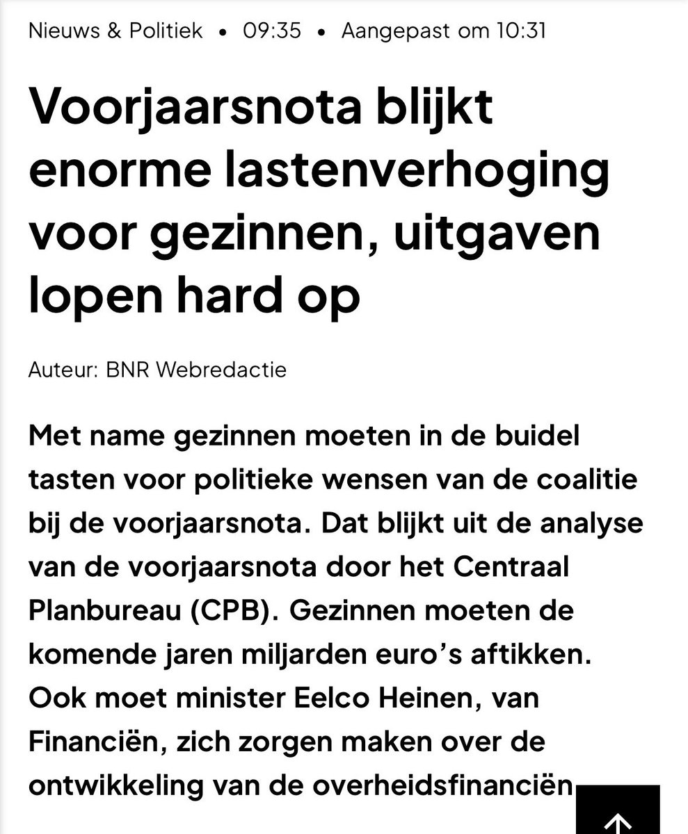 Maandenlang mooie woorden van de VVD &amp; PVV over de middenklasse. 

Wat blijkt vandaag uit doorrekening CPB?

Gezinnen gaan volgend jaar €3.800 miljoen extra belasting betalen (!)

Rechts beleid ontziet de grootste winsten, vermogens &amp; vervuilers, waardoor rekening weer