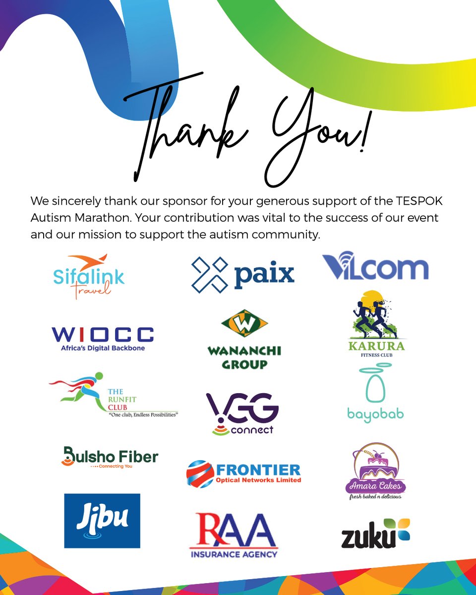 A heartfelt thank you to all our sponsors &amp; partners who made the #TESPOKAutismMarathon2025 possible.Your support powered every step, every smile, and every stride toward inclusion and awareness. Together, we ran for a cause that matters  and we couldn’t have done it without you!