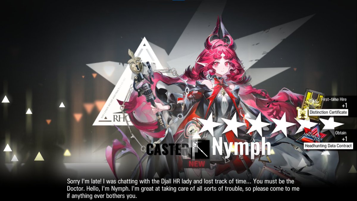 Yesterday I got Vulpis from free pull. Today I got Nymph ~ 
FREE PULL SUPREMACYYYYY

#Arknights