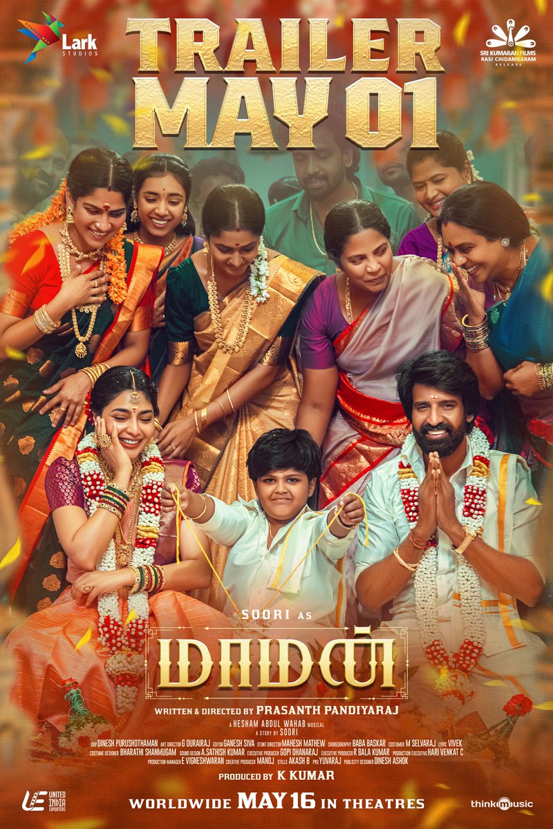 larkstudios1's tweet photo. .@sooriofficial's #MaamanTrailer arrives this May 1st! Get ready for the ultimate summer treat with a fun-filled family entertainer 😎

Directed by @p_santh 
A @HeshamAWmusic Musical
Produced by @kumarkarupannan @larkstudios1

#MaamanFromMay16

 #Maaman @AishuL #Swasika https://t.co/Io6ZmMV77s