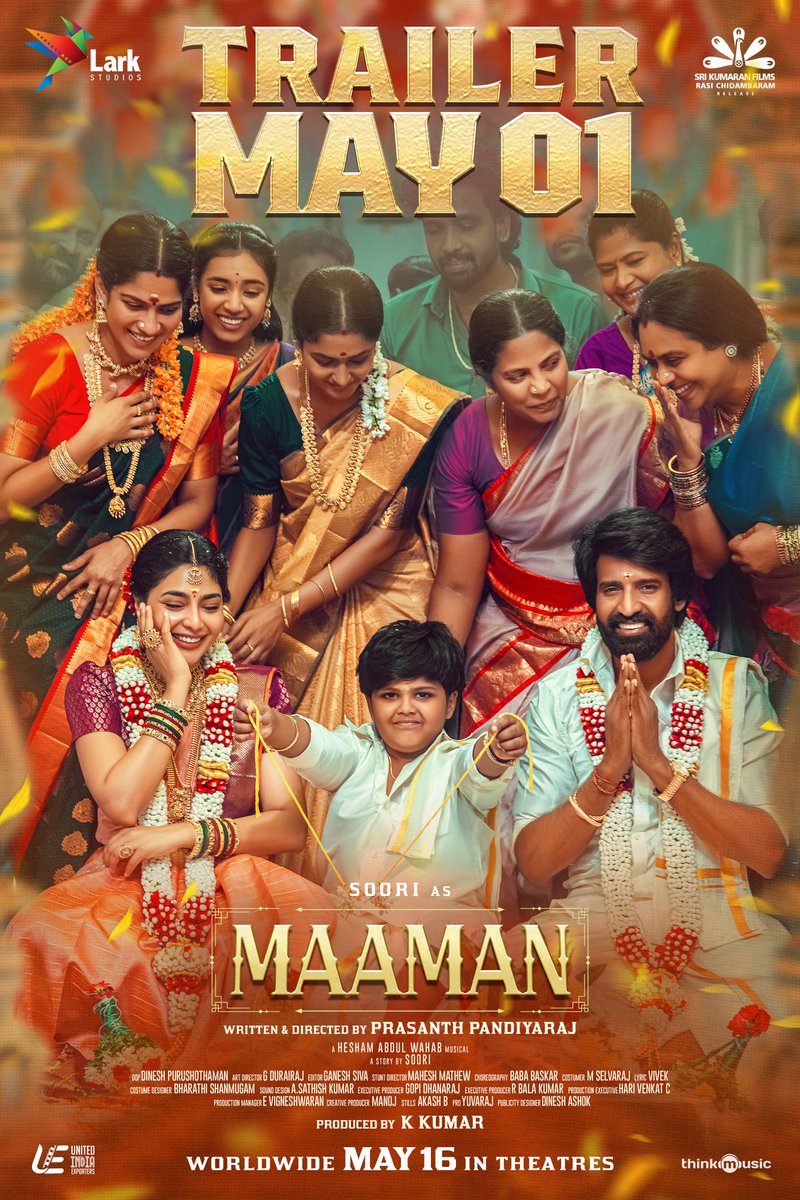 larkstudios1's tweet photo. .@sooriofficial's #MaamanTrailer arrives this May 1st! Get ready for the ultimate summer treat with a fun-filled family entertainer 😎

Directed by @p_santh 
A @HeshamAWmusic Musical
Produced by @kumarkarupannan @larkstudios1

#MaamanFromMay16

 #Maaman @AishuL #Swasika https://t.co/Io6ZmMV77s