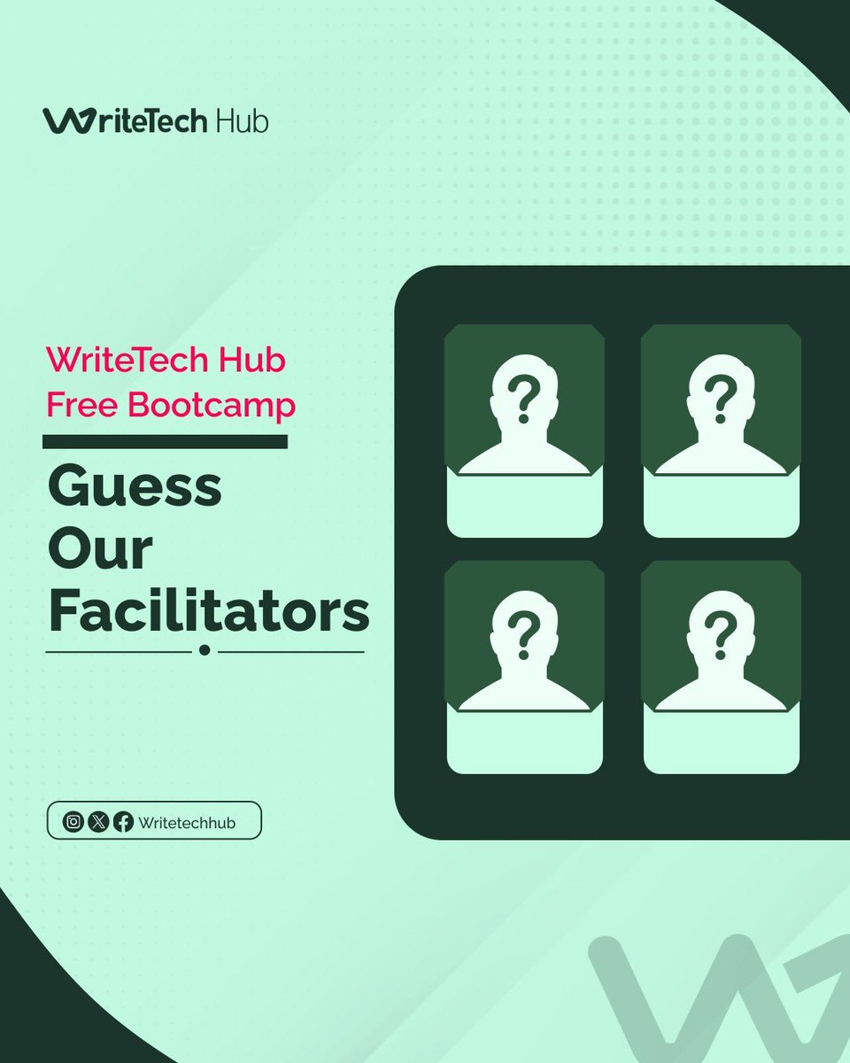 WriteTechHub's tweet image. We’re super excited about our bootcamp facilitators and we know you will be too!
Can you take a wild guess on who’s joining us?
Drop your guesses in the comments… you might just be right!
#WriteTechHub #BootcampFacilitators