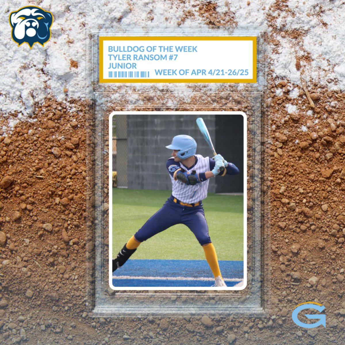 Our Bulldog of the Week is 1st Baseman Tyler Ransom. Tyler batted .417, recorded 5 hits, scored 2 runs and collected 3 RBIs while helping the Bulldogs to a 2-1 record for the week.

Tyler also earned a win on the mound with 7 strikeouts against Ruskin!

#OnDeck