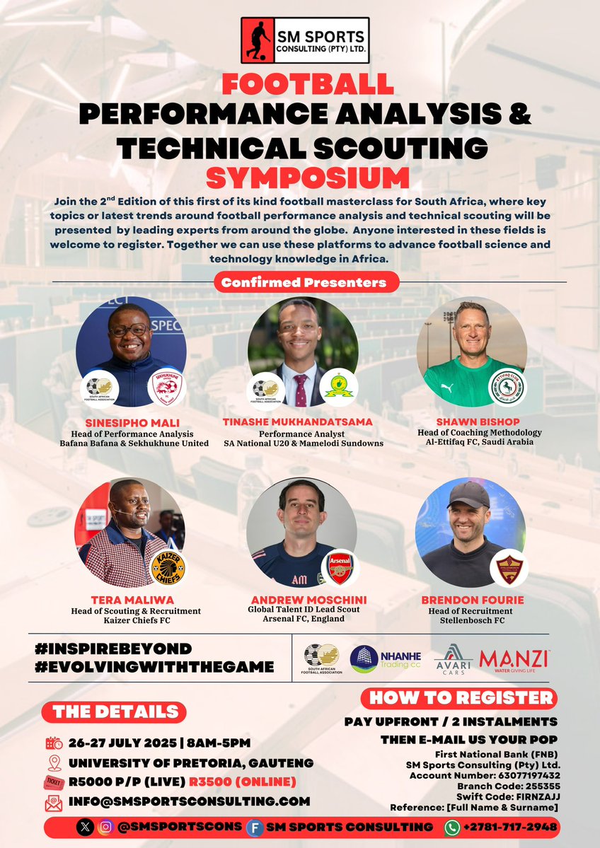 Darian Wilken (@coachdarian) on Twitter photo Dear <a href="/SinesiphoMali/">Sinesipho Mali</a> <a href="/SMSportsCons/">SM Sports Consulting</a>
I am incredibly inspired by the determination and persistence you show to improve South African football. You have not taken no for an answer and are stepping up to provide a platform that can educate the next generation of Analysts, Scouts and Dear <a href="/SinesiphoMali/">Sinesipho Mali</a> <a href="/SMSportsCons/">SM Sports Consulting</a>
I am incredibly inspired by the determination and persistence you show to improve South African football. You have not taken no for an answer and are stepping up to provide a platform that can educate the next generation of Analysts, Scouts and