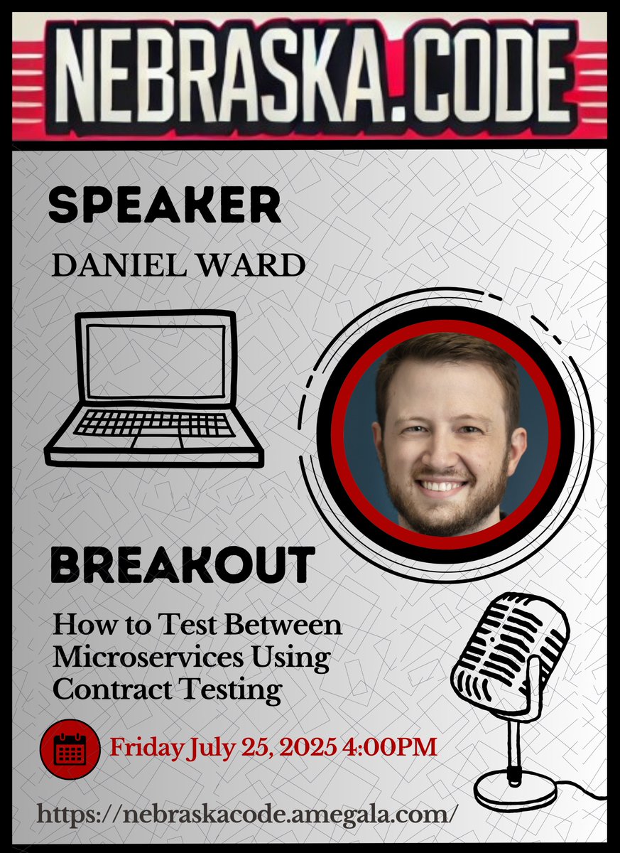 Amegala (@amegala) on Twitter photo 'Learn How to Test Between Microservices Using Contract Testing' with <a href="/danielwarddev/">Daniel Ward - daninacan</a> July 25th at Nebraska.Code().
nebraskacode.amegala.com
<a href="/leantechniques/">Lean TECHniques</a> #Microservices #ContractTesting #Pact #CSharp #OpenSource #EndToEndTesting #Nebraska <a href="/NovozymesNA/">Novonesis N. America</a> <a href="/NUtechVentures/">NUtech Ventures</a> 'Learn How to Test Between Microservices Using Contract Testing' with <a href="/danielwarddev/">Daniel Ward - daninacan</a> July 25th at Nebraska.Code().
nebraskacode.amegala.com
<a href="/leantechniques/">Lean TECHniques</a> #Microservices #ContractTesting #Pact #CSharp #OpenSource #EndToEndTesting #Nebraska <a href="/NovozymesNA/">Novonesis N. America</a> <a href="/NUtechVentures/">NUtech Ventures</a>