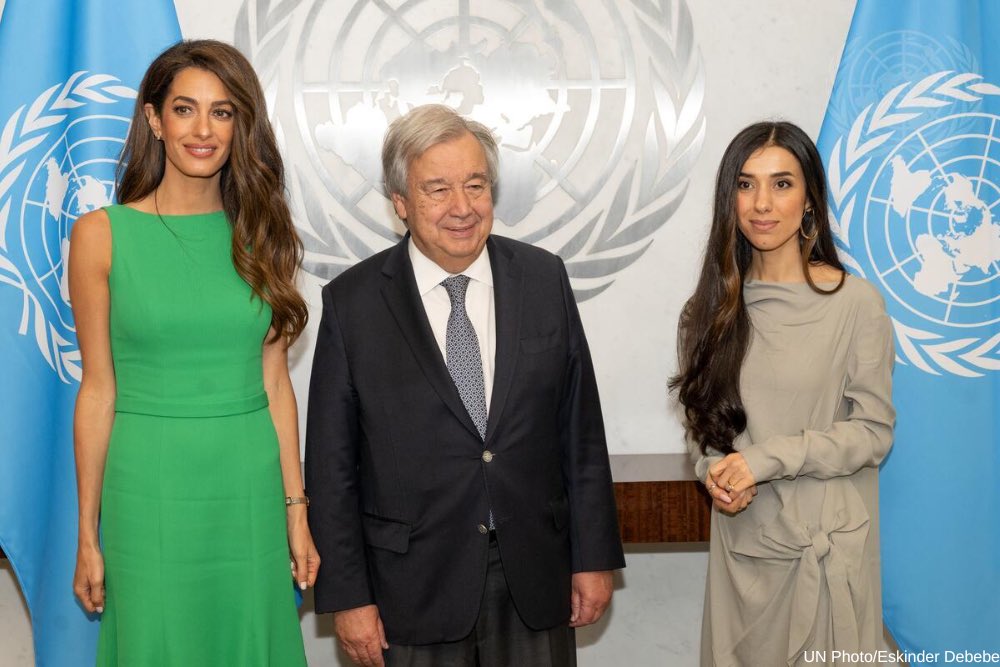 Amal Clooney and <a href="/NadiaMuradBasee/">Nadia Murad</a> are a powerhouse duo in the fight against conflict-related sexual violence. 
From courtrooms to the <a href="/UN/">United Nations</a>, they’re turning pain into justice and giving survivors a voice the world can’t ignore. #EndRapeInWar