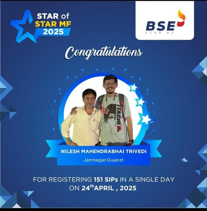 BSE STAR MF (@bsestarmf) on Twitter photo Kudos to our MFD Sh Nileshbhai Mahendrabhai Trivedi from Gujarat for registering 151 SIPs in a day. #SIPchampion <a href="/BSEIndia/">BSE India</a> <a href="/ADS0210/">Ashutosh Singh</a> @nileshTriv2108 <a href="/JKetan5/">JKetan</a> @santoshG1207 <a href="/cafemutual/">Cafemutual</a> Kudos to our MFD Sh Nileshbhai Mahendrabhai Trivedi from Gujarat for registering 151 SIPs in a day. #SIPchampion <a href="/BSEIndia/">BSE India</a> <a href="/ADS0210/">Ashutosh Singh</a> @nileshTriv2108 <a href="/JKetan5/">JKetan</a> @santoshG1207 <a href="/cafemutual/">Cafemutual</a>