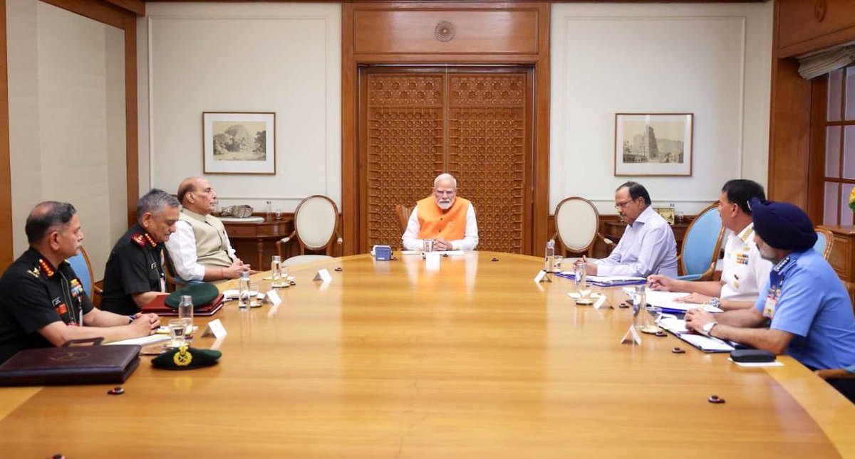 #BREAKING | PM Narendra Modi chairs high level meeting with Raksha Mantri Rajnath Singh, NSA Ajit Doval, CDS and all armed forces chiefs .