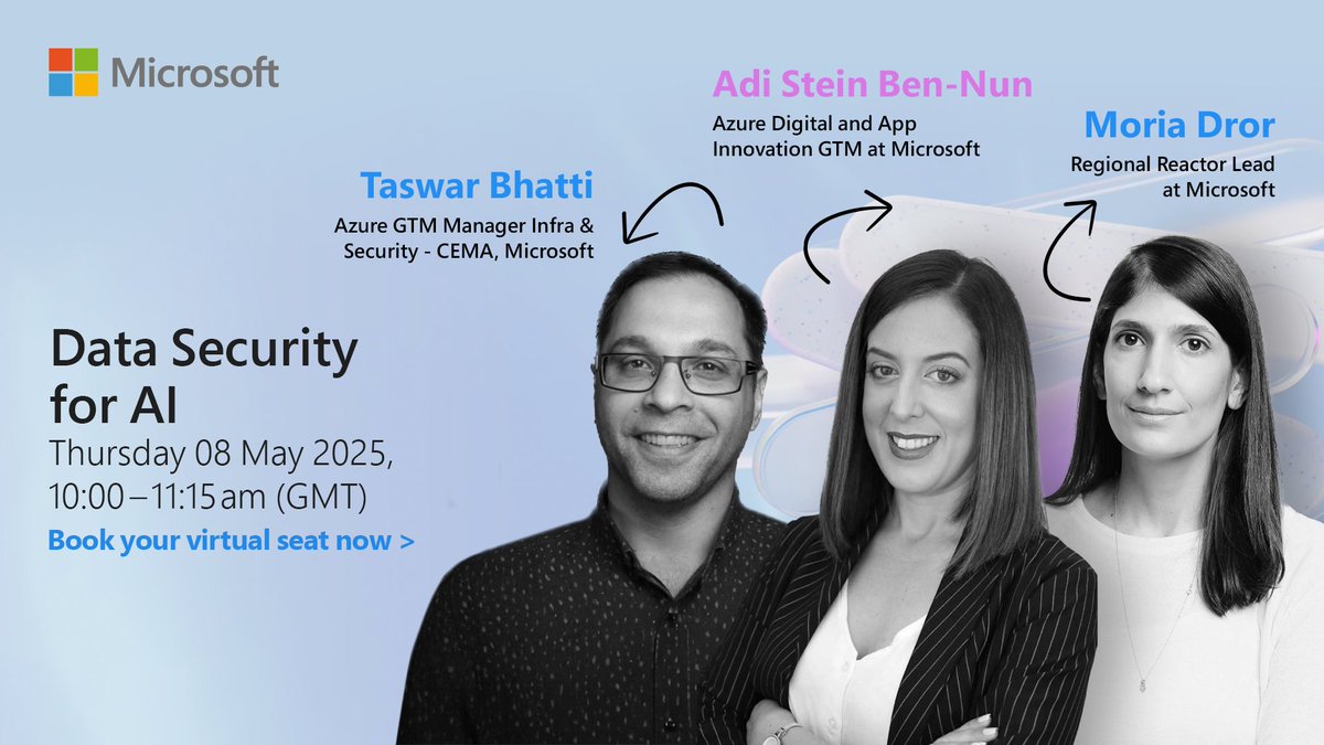 🔐 In an era where AI is transforming industries, data security is crucial! 

Join our webinar to explore best practices for protecting your data for AI.

Register here: msft.it/6012SOVYA

#GenAI #SoftwareDevelopers