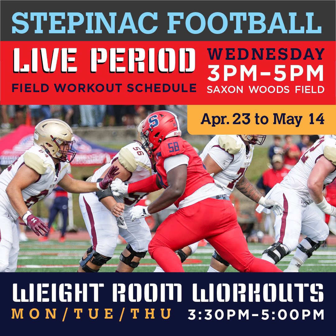 Stepinac Athletics (@stepinacsports) on Twitter photo 🔥College Coaches🔥 - we have over 30 recruitable 🏈student-athletes ranging from D1-D3. Come visit us TOMORROW during our Live Period Field Workouts.
<a href="/StepinacSports/">Stepinac Athletics</a> 3:30-5:00pm
<a href="/IonaPrep/">Iona Preparatory PK-12</a> 🏈 5:30-7:00pm. RSVP Coach AJ Magee -Stepinac- CoachAJMagee@gmail.com <a href="/MageeAj/">AJ MAGEE</a> 🔥College Coaches🔥 - we have over 30 recruitable 🏈student-athletes ranging from D1-D3. Come visit us TOMORROW during our Live Period Field Workouts.
<a href="/StepinacSports/">Stepinac Athletics</a> 3:30-5:00pm
<a href="/IonaPrep/">Iona Preparatory PK-12</a> 🏈 5:30-7:00pm. RSVP Coach AJ Magee -Stepinac- CoachAJMagee@gmail.com <a href="/MageeAj/">AJ MAGEE</a>