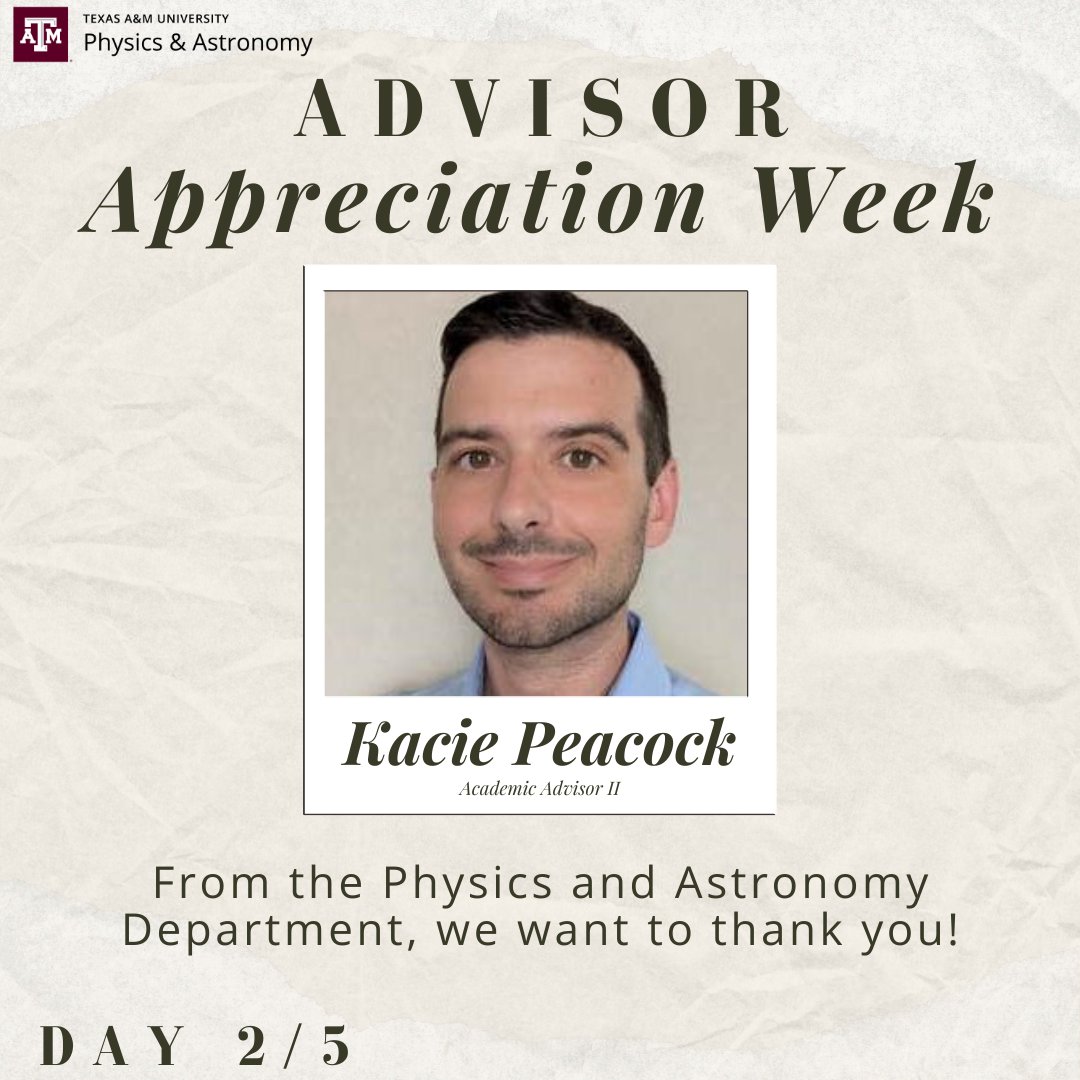 TAMUPhysAstr's tweet photo. From April 27th to May 3rd, we are celebrating National Global Advising Week. It's day 2 and we are honoring Kacie Peacock! Do you have a favorite memory or interaction with him, or do you want to just say thank you? Comment down below π«Ά
#GlobalAdvisingWeek #GAW https://t.co/AgK2PqyVt2