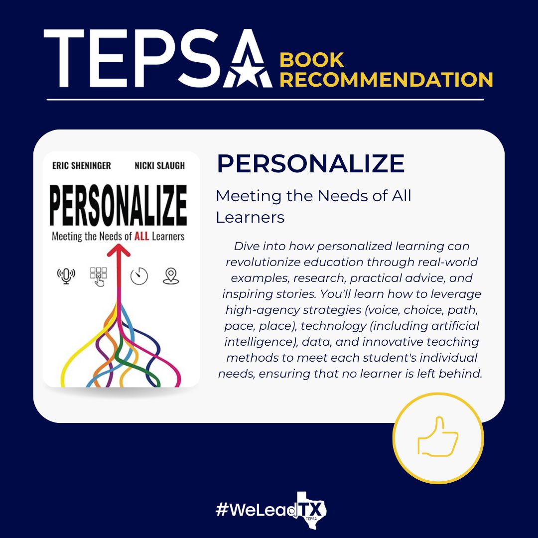 TEPSA (@tepsatalk) on Twitter photo This week's TEPSA Book Recommendation is "Personalize: Meeting the Needs of All Learners" by <a href="/E_Sheninger/">Eric Sheninger</a> and <a href="/nickiatquest/">Nicki Slaugh</a> !
#Balance #Education #Leadership This week's TEPSA Book Recommendation is "Personalize: Meeting the Needs of All Learners" by <a href="/E_Sheninger/">Eric Sheninger</a> and <a href="/nickiatquest/">Nicki Slaugh</a> !
#Balance #Education #Leadership