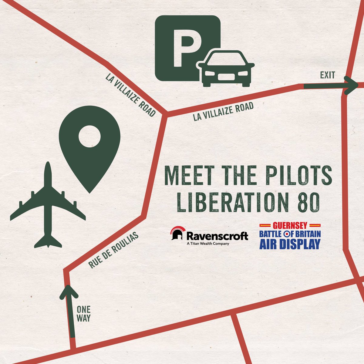 Just one week to go until Liberation 80: Meet the Pilots!
 
Join us at the Guernsey Airport East Apron from 15.30 to meet the crews and see some of the aircraft up close ahead of this year’s Liberation Day.

Thanks to @RavenscroftGB for sponsoring. ✈️

#LibDay80 #Pilots #Aircraft