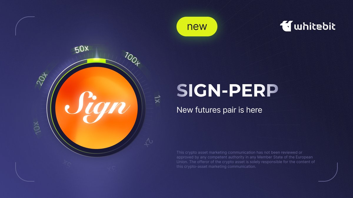 WhiteBit's tweet image. Futures Update! Welcome the arrival of a new pair with @sign:
• $SIGN-PERP: whitebit.com/trade/SIGN-PERP
Stay in the loop with the futures updates!