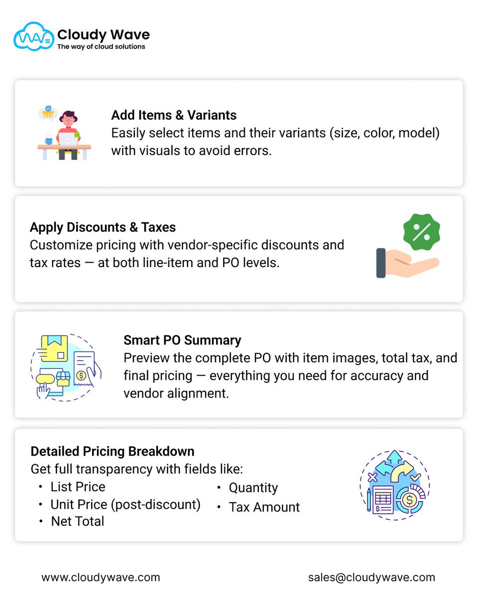 cloudywavetech's tweet image. Purchase Line Editor – Inventory Pro
Create accurate POs with ease:
🔹 Add items &amp;amp; variants
🔹 Apply discounts &amp;amp; taxes
🔹 View full pricing breakdown
💡 Clear, streamlined, vendor-friendly purchasing.